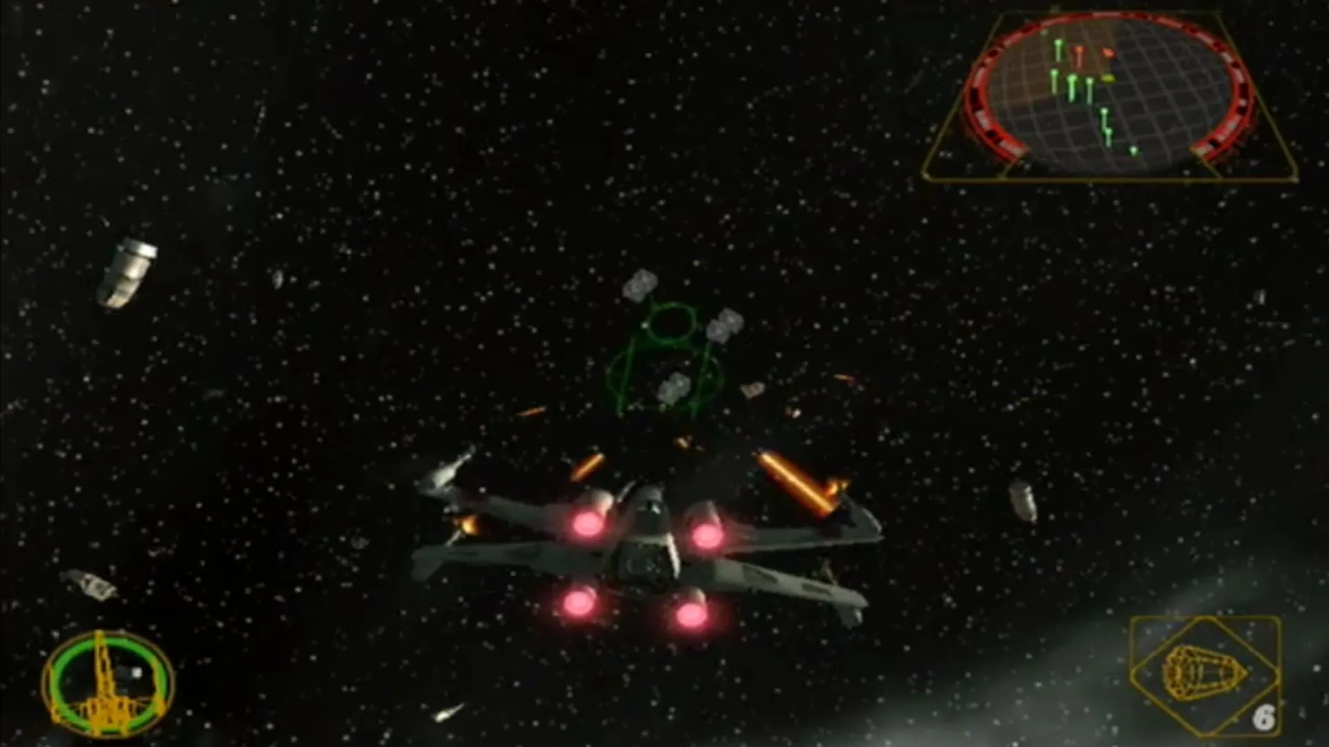 Phi thuyền X-Wing và TIE Fighter giao chiến trong không gian game Rogue Squadron II