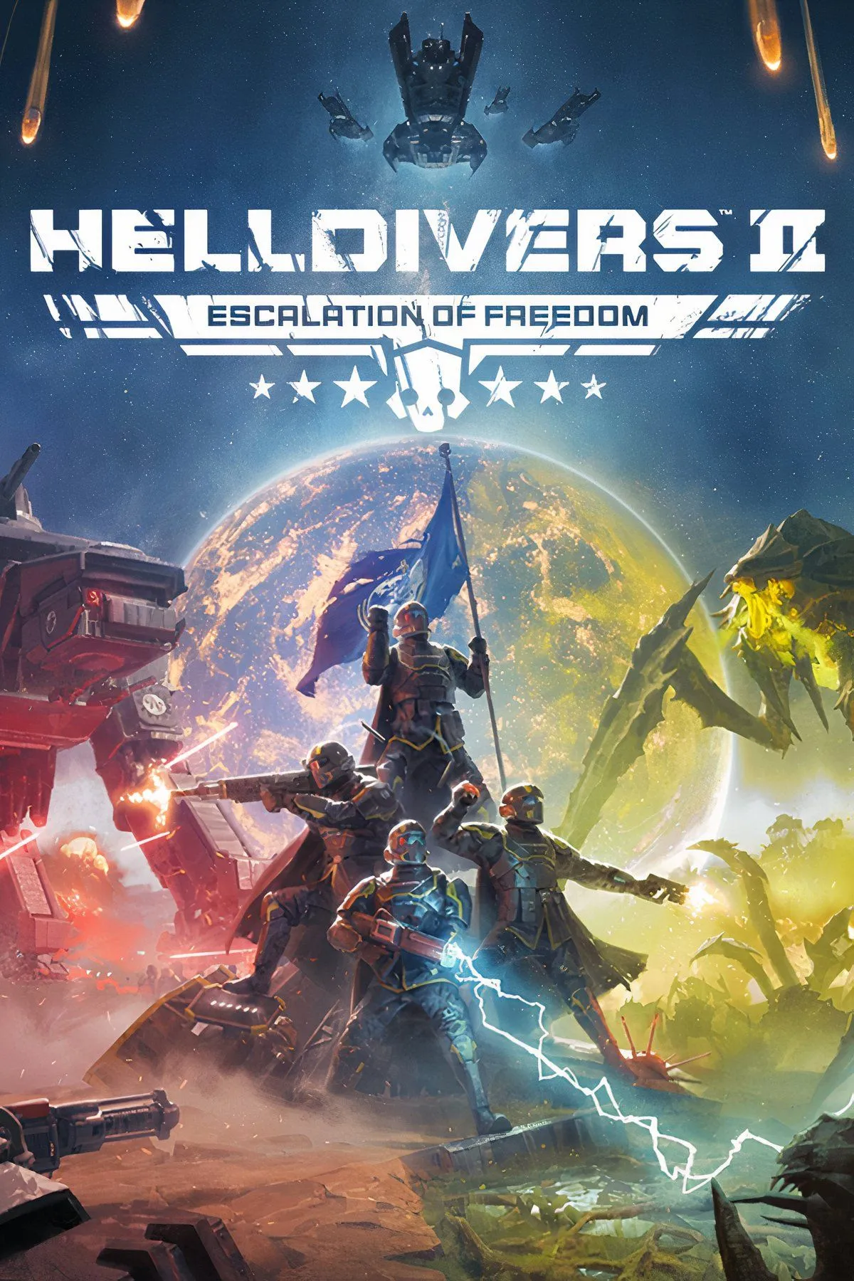 Poster game Helldivers 2 với các chiến binh Helldiver sẵn sàng chiến đấu