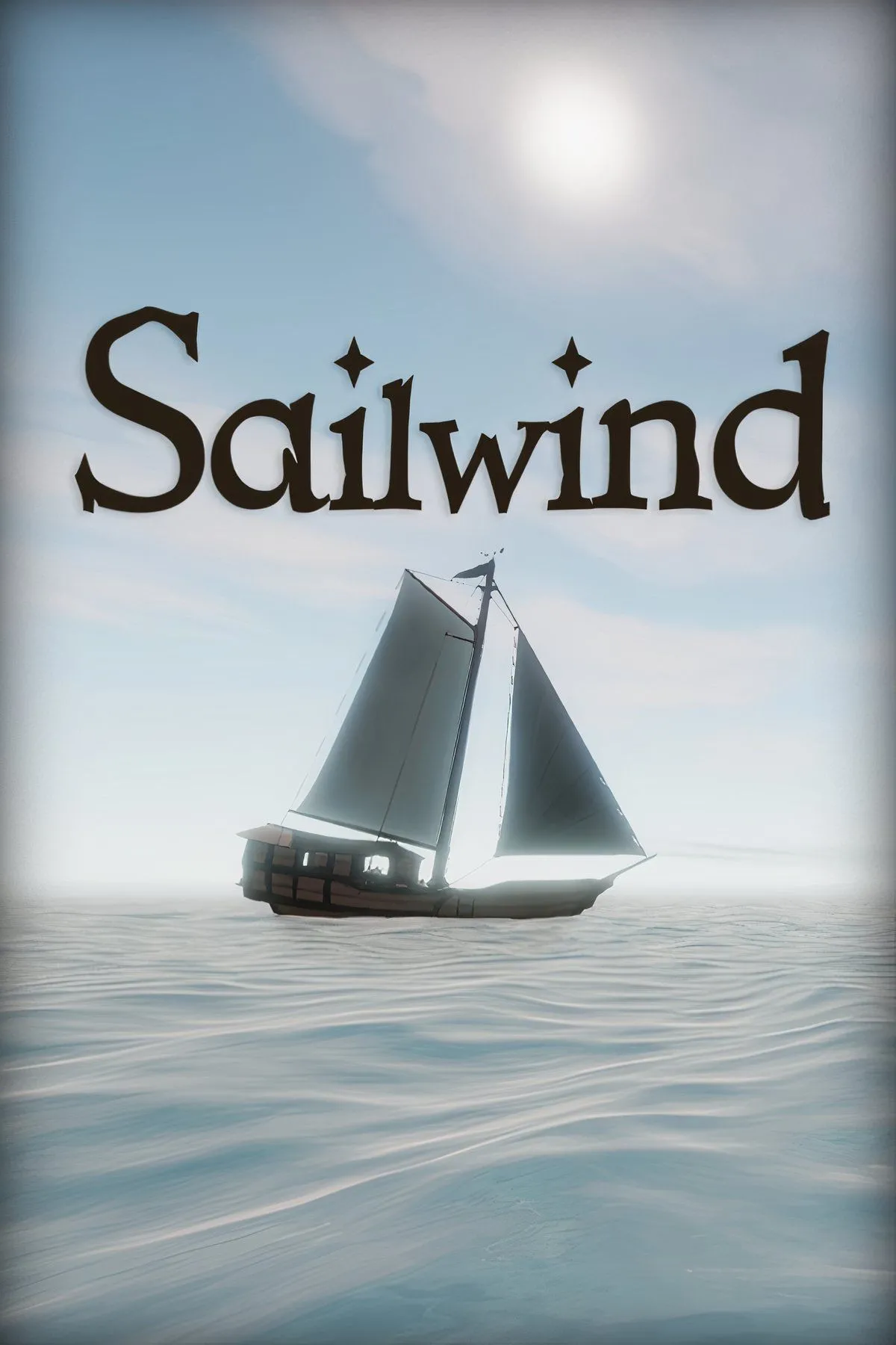 Sailwind: Thuyền buồm gỗ trôi trên mặt biển êm đềm dưới bầu trời xanh.