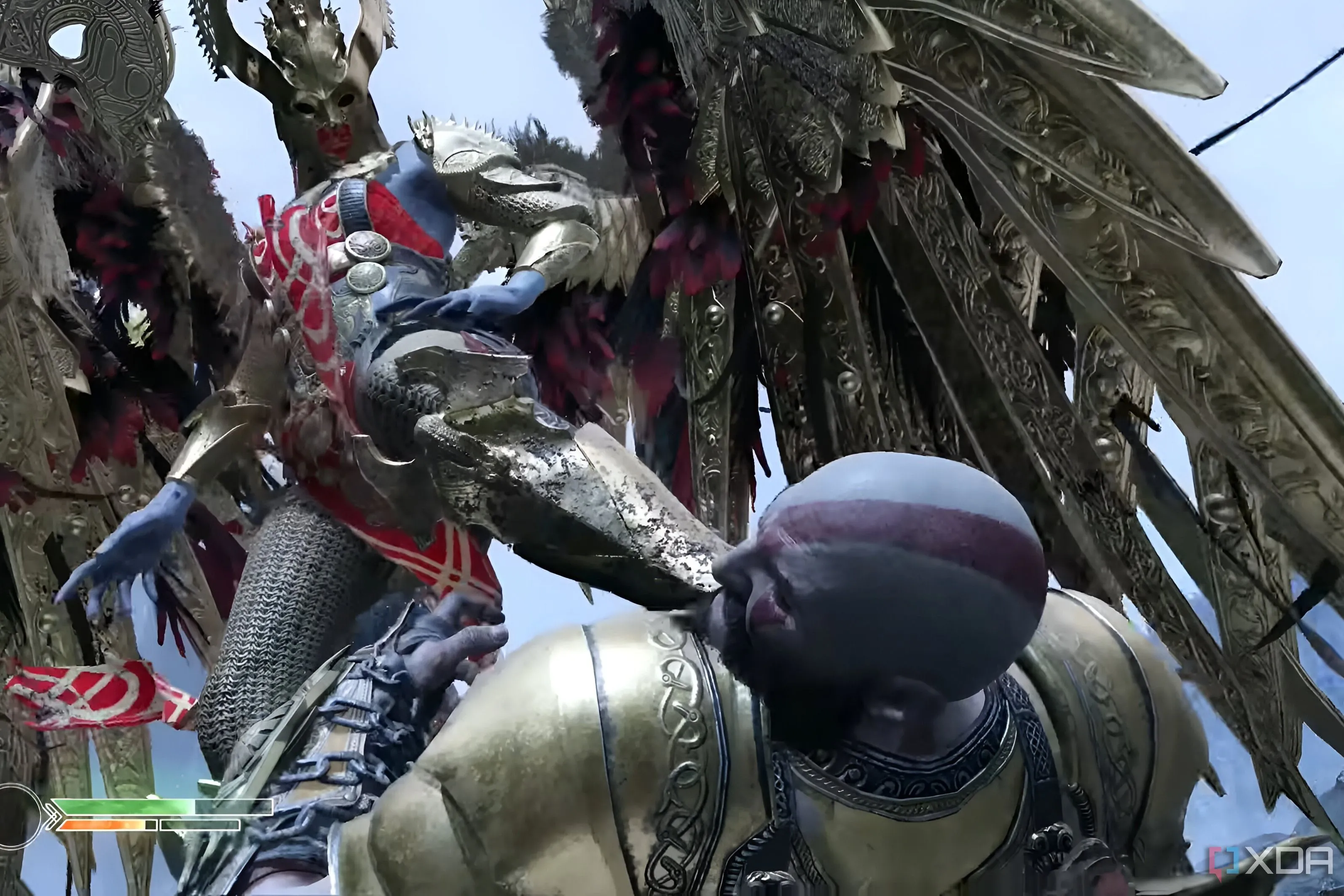 Sigrun, Nữ hoàng Valkyrie, đặt chân lên mặt Kratos trong God of War (2018)