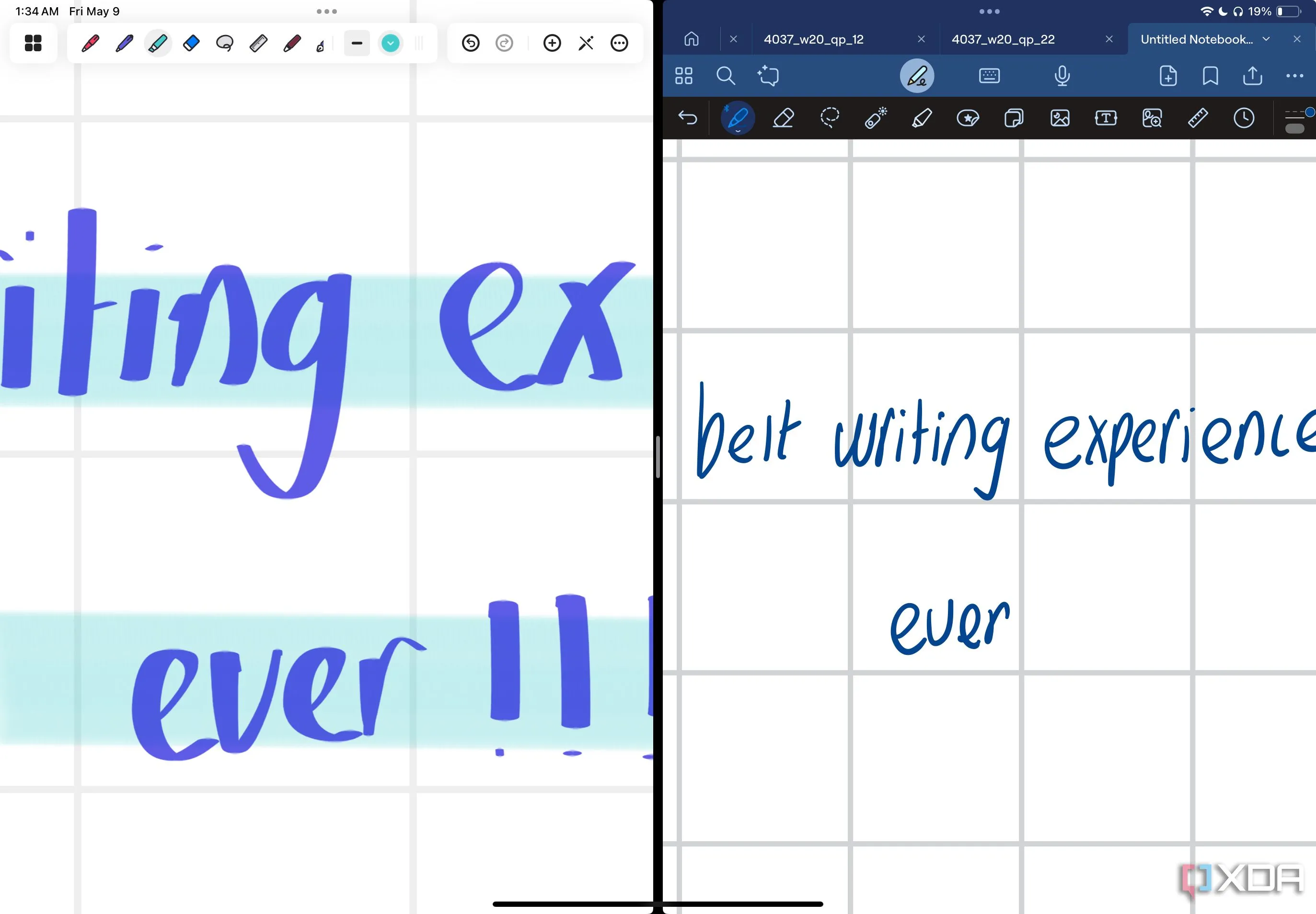So sánh khả năng zoom vượt trội của Notedrafts (trái) so với GoodNotes 6 (phải)