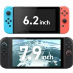 So sánh kích thước màn hình và thiết kế tổng thể giữa Nintendo Switch và Nintendo Switch 2, cho thấy sự nâng cấp rõ rệt.