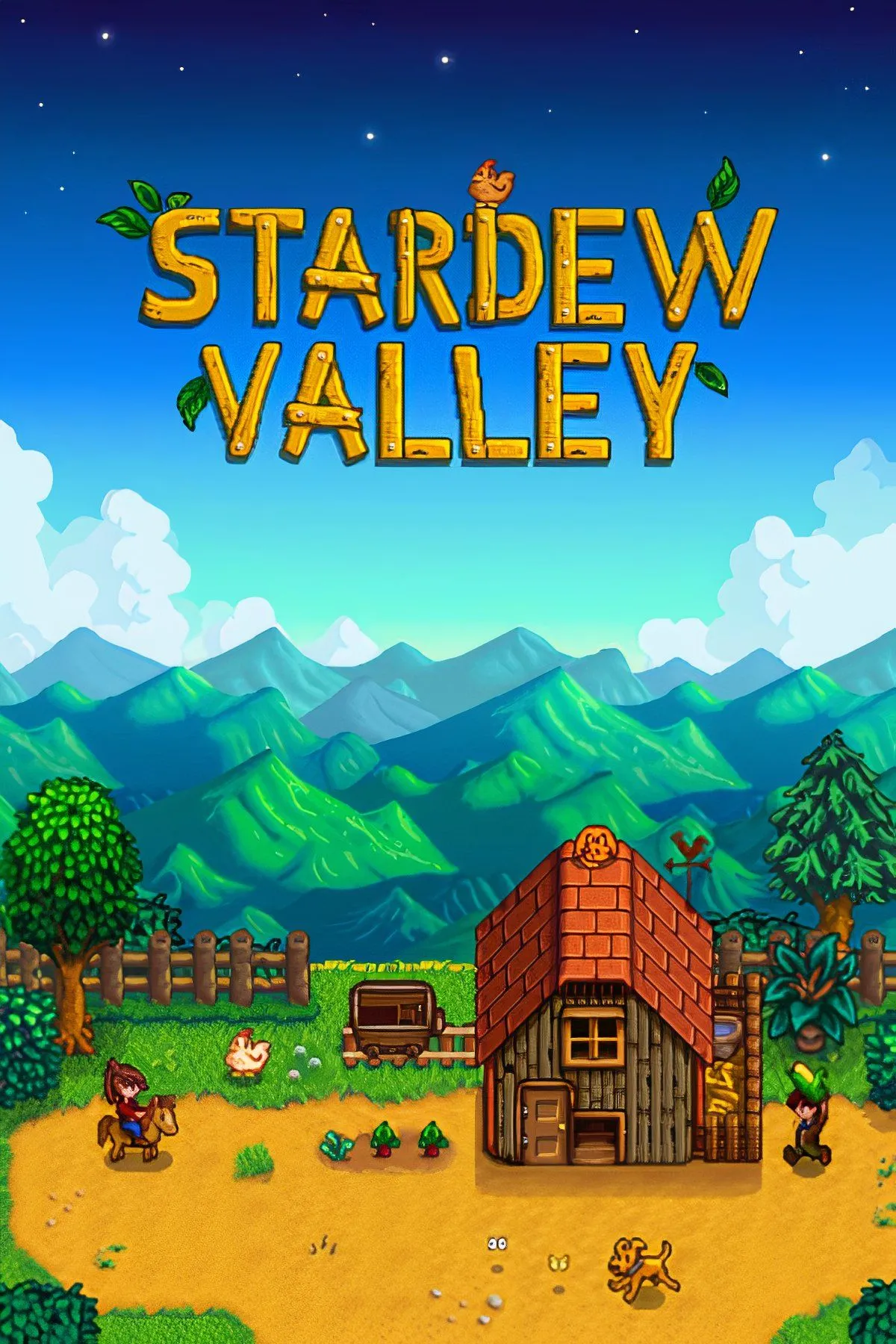 Stardew Valley: Nhân vật đang chăm sóc cây trồng trên nông trại pixel hóa của game mô phỏng Stardew Valley.
