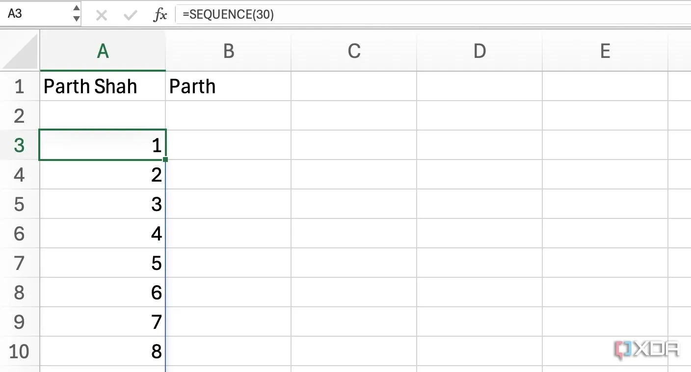 Sử dụng hàm SEQUENCE trong Excel để tạo một dãy số liên tiếp