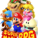 Super Mario RPG trên Nintendo Switch, hiển thị Mario và đồng đội trong trận chiến theo lượt với kẻ thù.