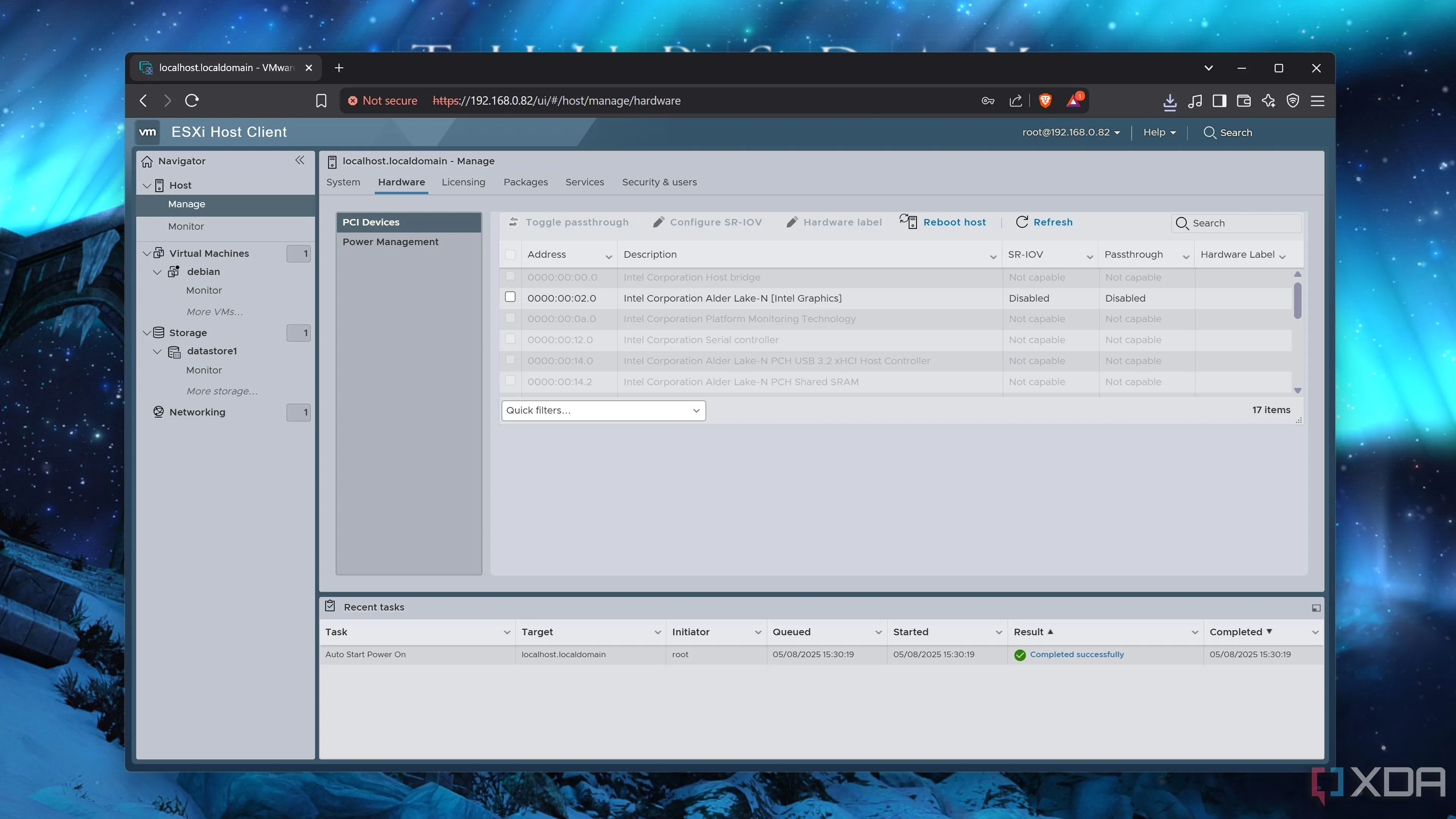 Tab phần cứng trong giao diện VMware ESXi