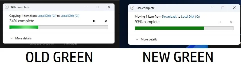 Thanh tiến trình lưu trữ và chuyển file mới trong File Explorer của Windows 11
