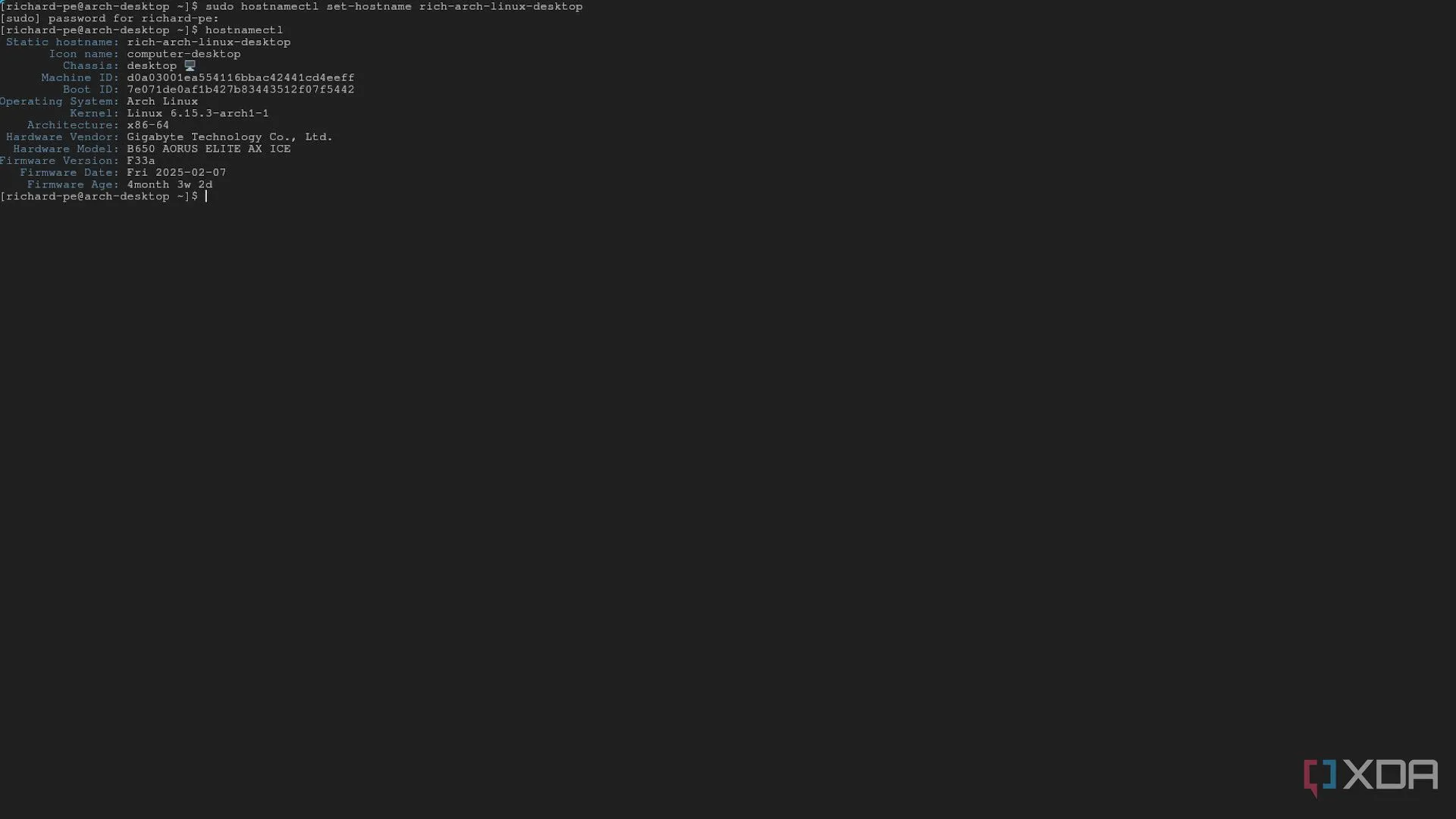 Thay đổi hostname trên Arch Linux bằng lệnh hostnamectl
