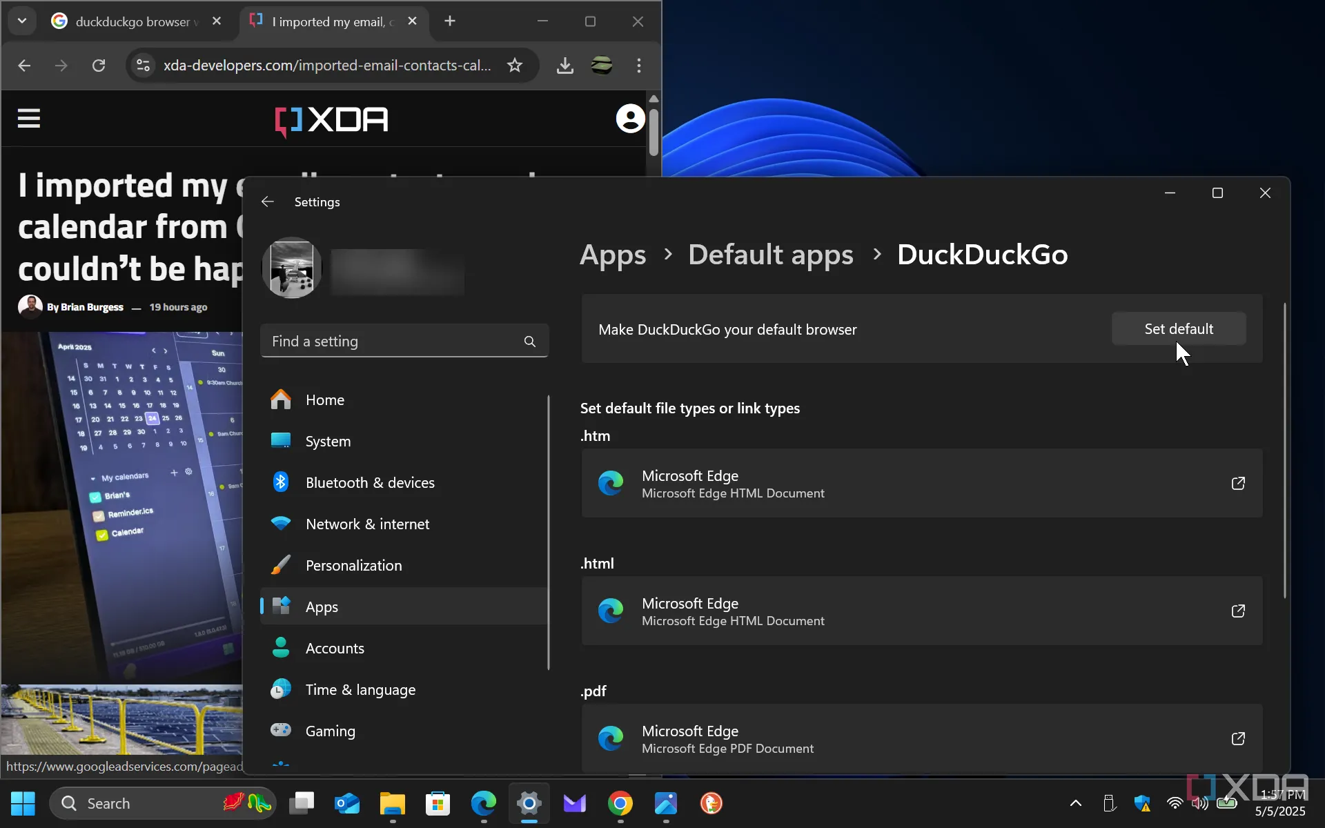 Thiết lập trình duyệt web mặc định trên Windows 11