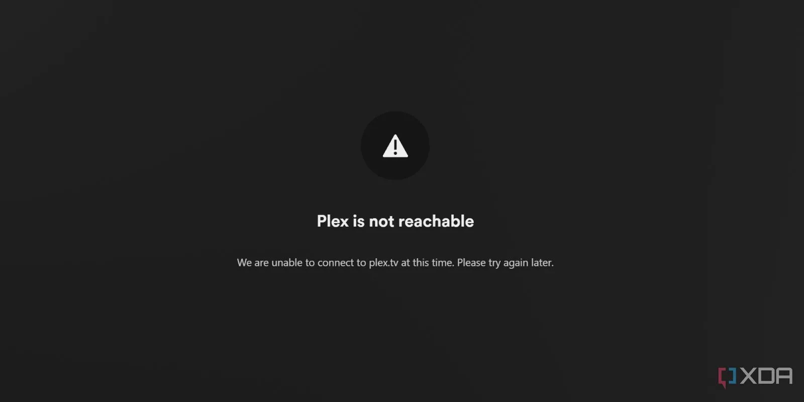 Thông báo lỗi khi cố gắng truy cập Plex mà không có kết nối internet