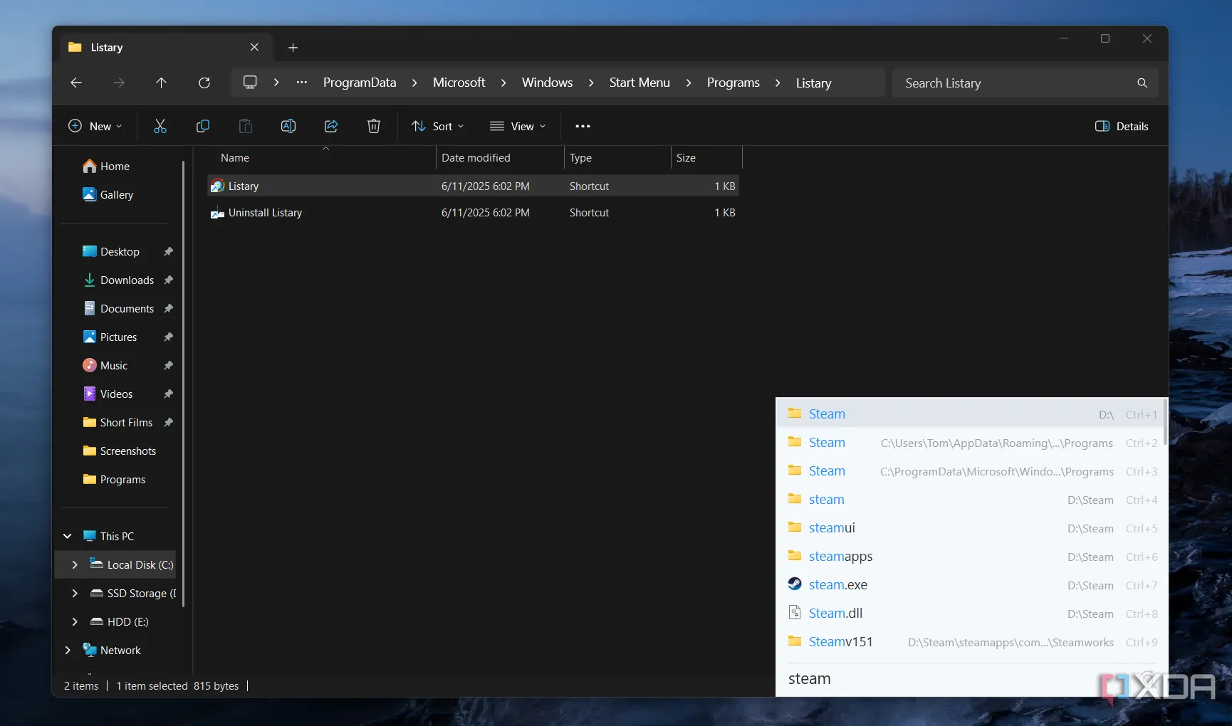 Tính năng gõ để tìm kiếm trực tiếp trong File Explorer của Listary, giúp mở thư mục nhanh chóng.