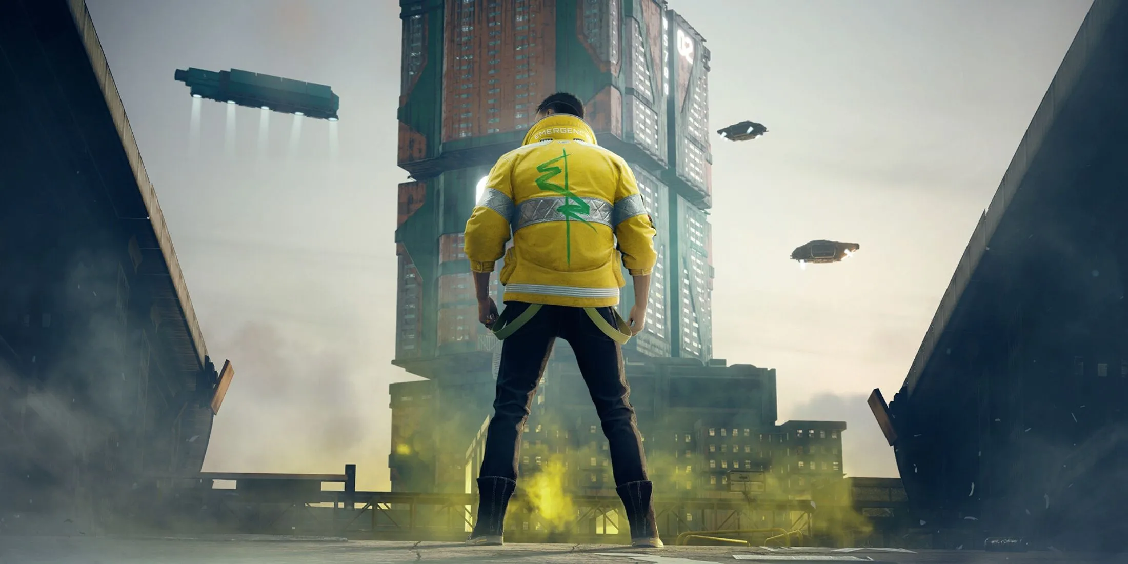 Toàn cảnh thành phố Night City hiện đại và đông đúc trong Cyberpunk 2077.