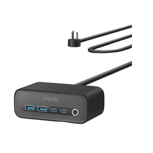Trạm sạc đa năng Anker 525 với các cổng USB-C, USB-A và dây nguồn đi kèm