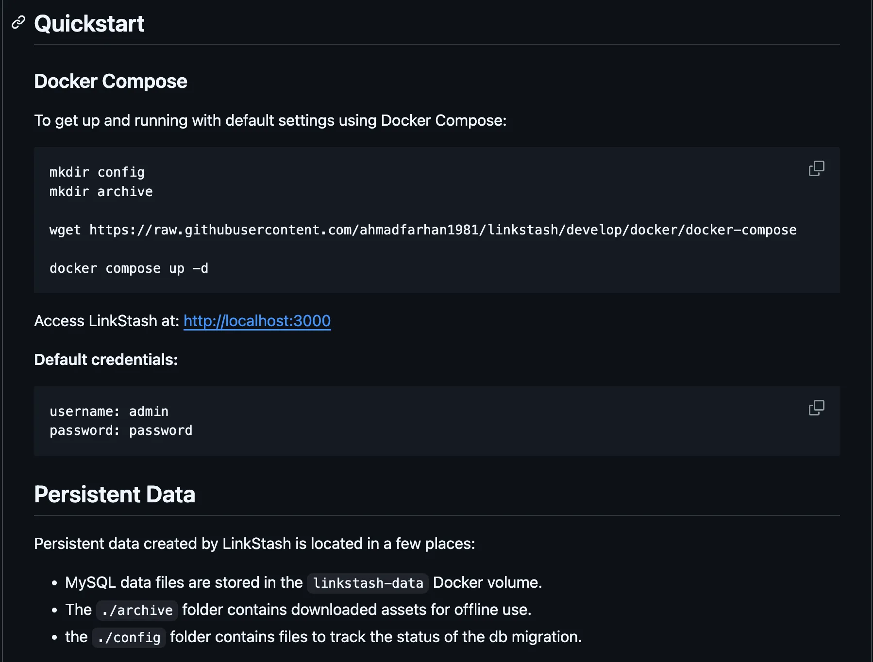 Trang GitHub của LinkStash, minh họa giải pháp quản lý dấu trang mã nguồn mở tự host