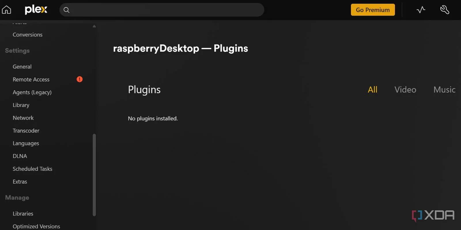 Trang quản lý plugin cũ của Plex, thể hiện việc không còn hỗ trợ các tiện ích mở rộng