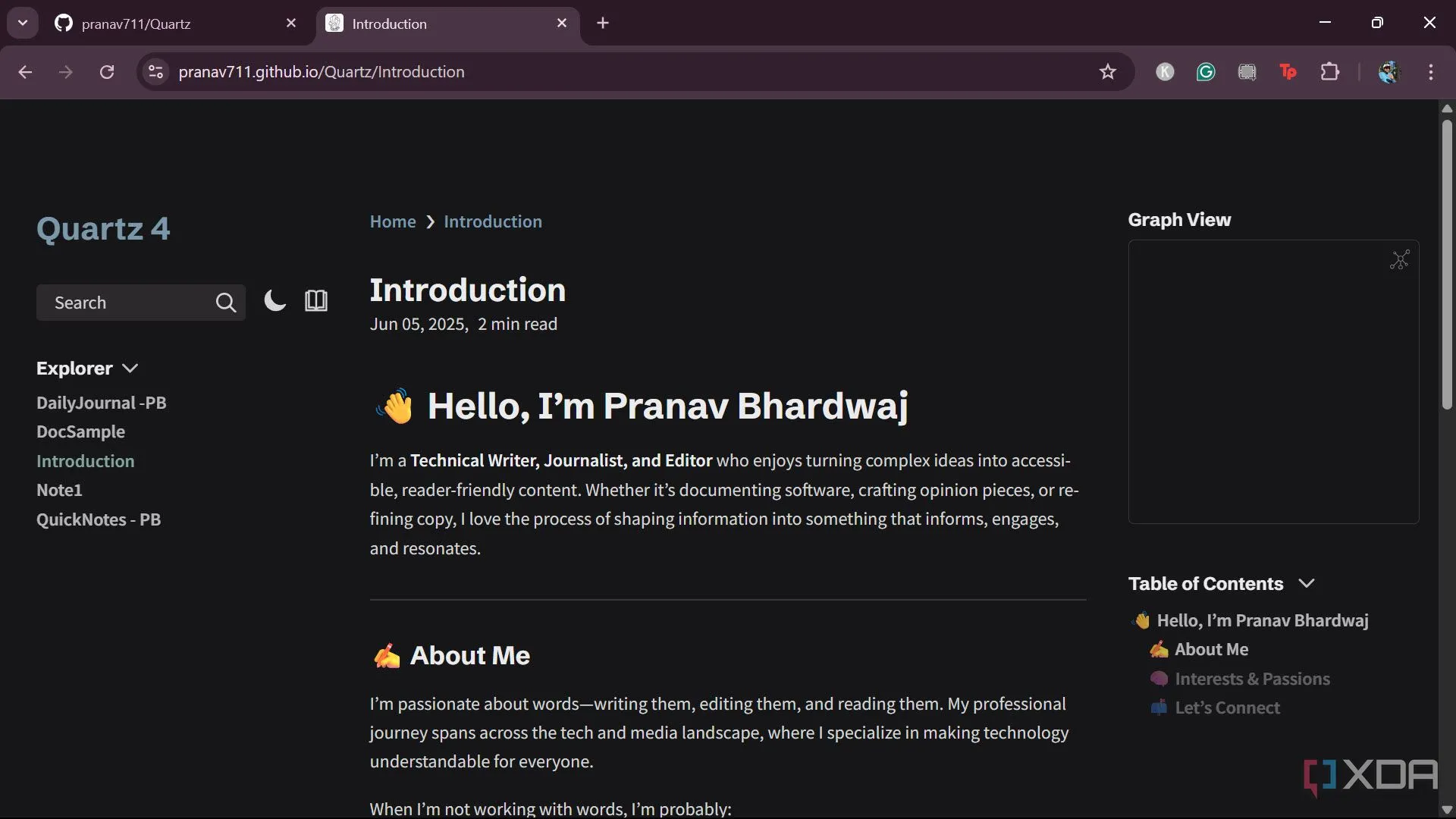 Trang web được tạo từ Obsidian Vault thông qua Quartz đã được triển khai thành công trên GitHub Pages