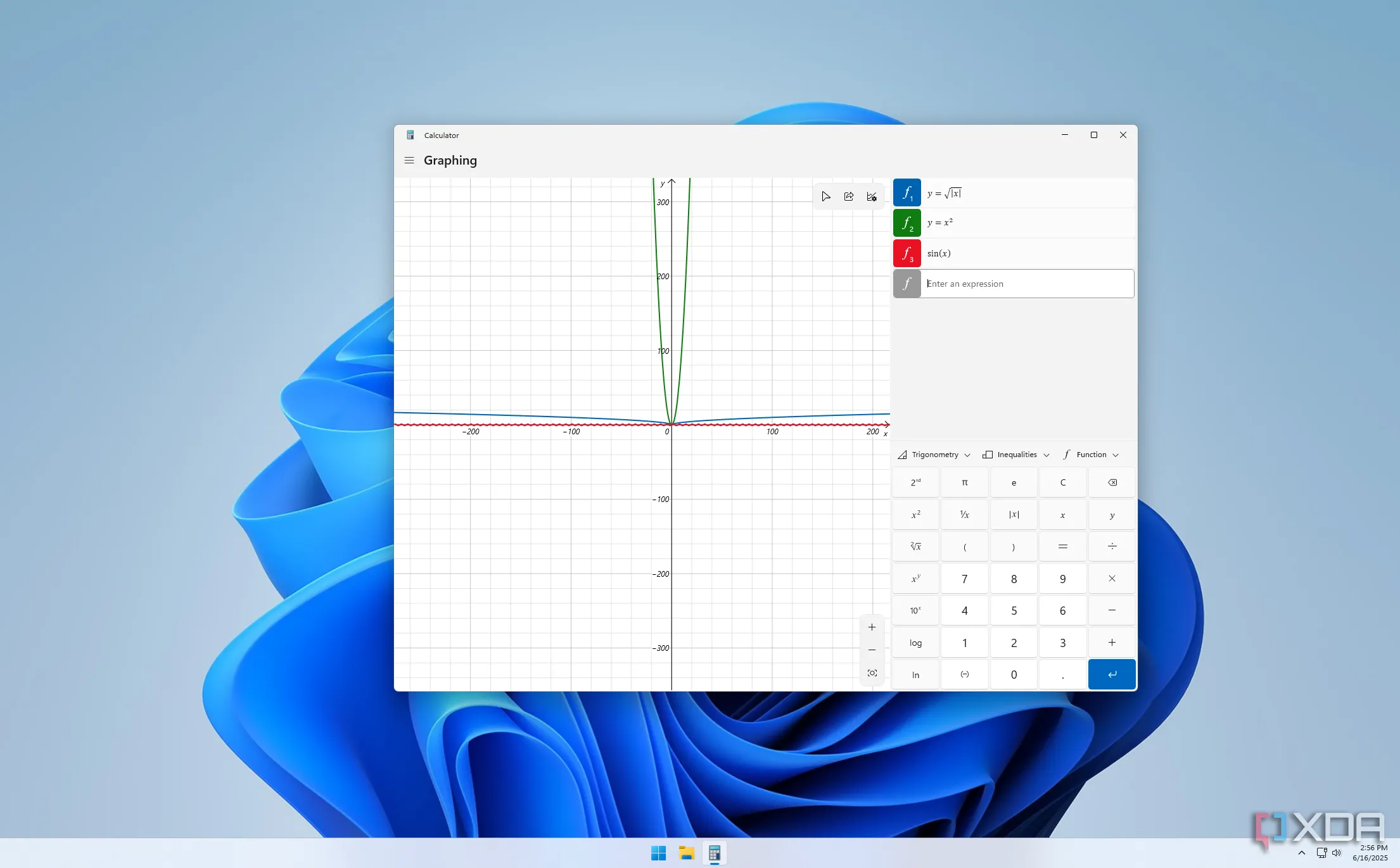 Ứng dụng Calculator Windows 11 với chức năng vẽ đồ thị