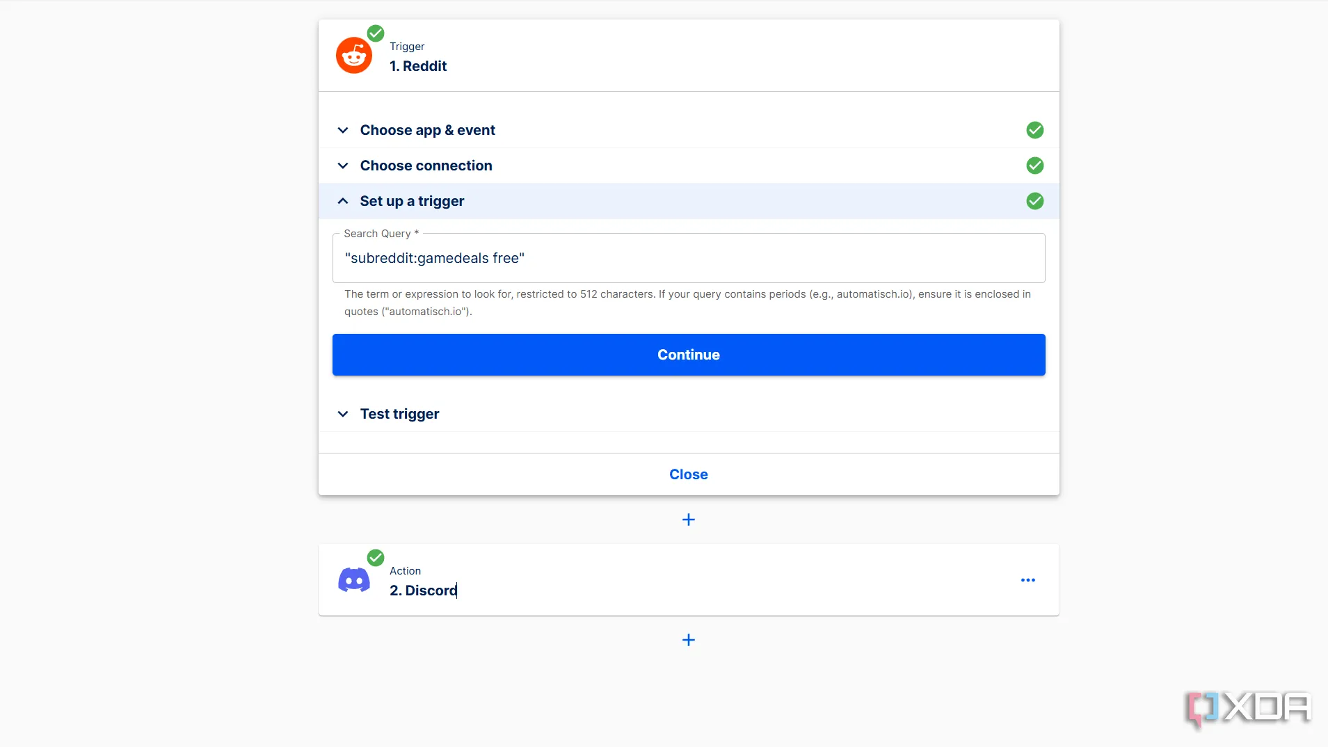 Ví dụ luồng tự động hóa kết nối với Reddit API trong Automatisch